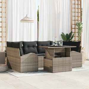 vidaXL Set de canapele pentru grădină cu pernă 7 pcs Gri Poli Rattan imagine
