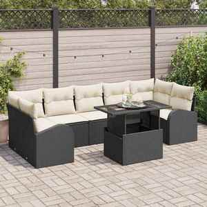 vidaXL Set de canapele pentru grădină cu pernă 8 pcs Negru Poli Rattan imagine