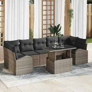 vidaXL Set de canapele pentru grădină cu pernă 8 pcs Gri Poli Rattan imagine