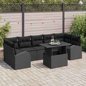 vidaXL Set de canapele pentru grădină cu pernă 8 pcs Negru Poli Rattan imagine