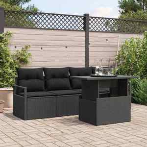vidaXL Set de canapele pentru grădină cu pernă 5 pcs Negru Rattan poli imagine