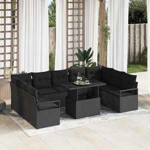 vidaXL Set de canapele pentru grădină 10 pcs Negru Rattan poli imagine