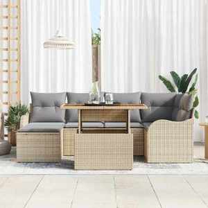 vidaXL Set de canapele pentru grădină 7 pcs Bej Rattan poli imagine
