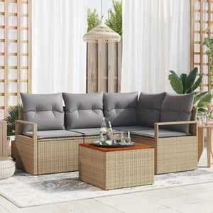 vidaXL Set de canapele pentru grădină cu pernă 5 pcs Bej Rattan poli imagine
