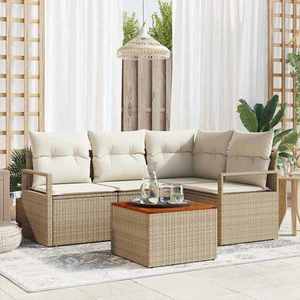 vidaXL Set de canapele pentru grădină cu pernă 5 pcs Bej Rattan poli imagine