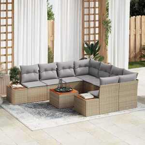 vidaXL Set de canapele pentru grădină cu pernă 9 pcs Bej Rattan poli imagine