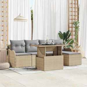 vidaXL Set de canapele pentru grădină cu pernă 6 pcs Bej Rattan poli imagine