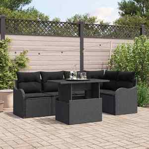 vidaXL Set de canapele pentru grădină cu pernă 6 pcs Negru Rattan poli imagine