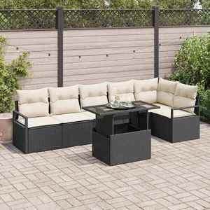 vidaXL Set de canapele pentru grădină cu pernă 7 pcs Negru Rattan poli imagine