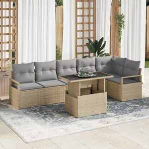 vidaXL Set de canapele pentru grădină cu pernă 7 pcs Bej Rattan poli imagine