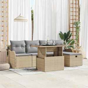 vidaXL Set de canapele pentru grădină cu pernă 6 pcs Bej Rattan poli imagine