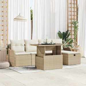 vidaXL Set de canapele pentru grădină cu pernă 6 pcs Bej Rattan poli imagine