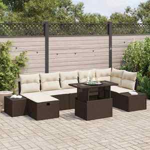 vidaXL Set de canapele pentru grădină cu pernă 8 pcs Maro Rattan poli imagine