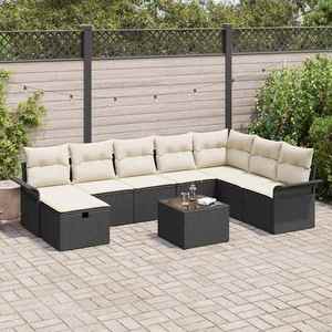 vidaXL Set de canapele pentru grădină cu pernă 9 pcs Negru Rattan poli imagine