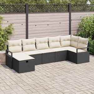 vidaXL Set de canapele pentru grădină cu pernă 7 pcs Negru Rattan poli imagine