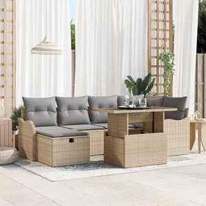 vidaXL Set de canapele pentru grădină cu pernă 7 pcs Bej Rattan poli imagine