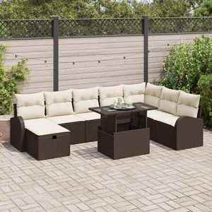 vidaXL Set de canapele pentru grădină cu pernă 9 pcs Maro Rattan poli imagine