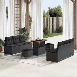 vidaXL Set de canapele pentru grădină cu pernă 9 pcs Negru Rattan poli imagine