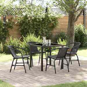 vidaXL Set de masă pentru grădină 5 pcs Negru Rattan poli imagine
