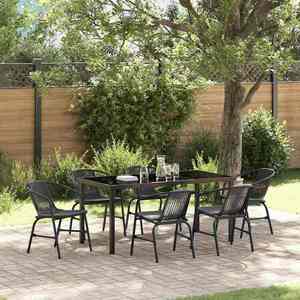 vidaXL Set de masă pentru grădină 7 pcs Negru Rattan poli imagine