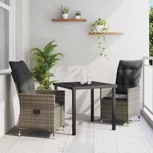 vidaXL Set de masă pentru grădină cu pernă 3 pcs Gri Rattan poli imagine