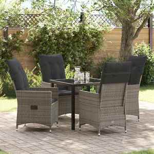 vidaXL Set de masă pentru grădină cu pernă 5 pcs Gri Rattan poli imagine