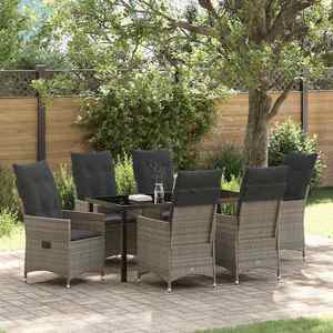 vidaXL Set de masă pentru grădină cu pernă 7 pcs Gri Rattan poli imagine