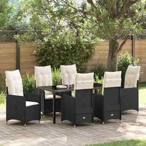 vidaXL Set de masă pentru grădină cu pernă 7 pcs Negru Rattan poli imagine