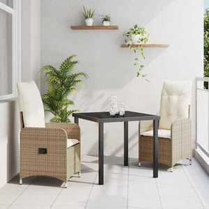 vidaXL Set de masă pentru grădină cu pernă 3 pcs Bej Rattan poli imagine