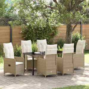 vidaXL Set de masă pentru grădină cu pernă 7 pcs Bej Rattan poli imagine