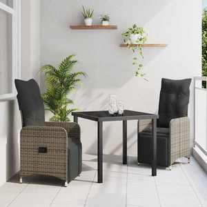 vidaXL Set de masă pentru grădină cu pernă 3 pcs Gri Rattan poli imagine