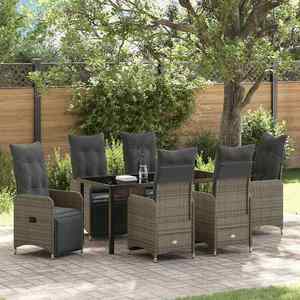 vidaXL Set de masă pentru grădină cu pernă 7 pcs Gri Rattan poli imagine