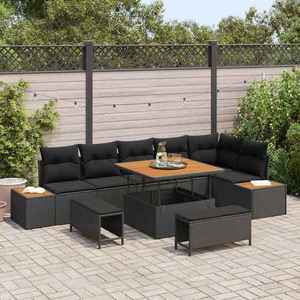 vidaXL Set de canapele pentru grădină cu pernă 9 pcs Negru Rattan poli imagine