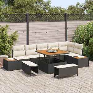 vidaXL Set de canapele pentru grădină cu pernă 9 pcs Negru Rattan poli imagine