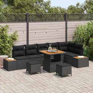 vidaXL Set de canapele pentru grădină cu pernă 9 pcs Negru Rattan poli imagine