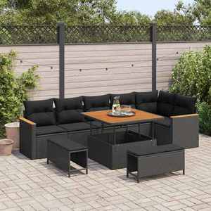 vidaXL Set de canapele pentru grădină cu pernă 9 pcs Negru Rattan poli imagine