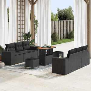 vidaXL Set de canapele pentru grădină cu pernă 9 pcs Negru Poli Rattan imagine
