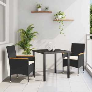 vidaXL Set de masă pentru grădină cu pernă 3 pcs Negru Rattan poli imagine