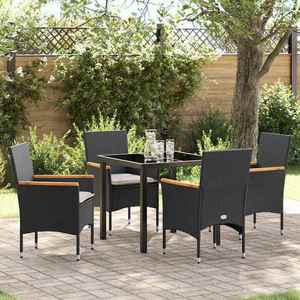 vidaXL Set de masă pentru grădină cu pernă 5 pcs Negru Rattan poli imagine