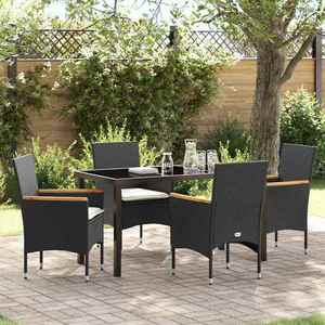vidaXL Set de masă pentru grădină cu pernă 5 pcs Negru Rattan poli imagine