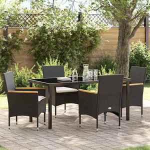 vidaXL Set de masă pentru grădină cu pernă 5 pcs Negru Rattan poli imagine