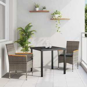 vidaXL Set de masă pentru grădină cu pernă 3 pcs Gri Rattan poli imagine