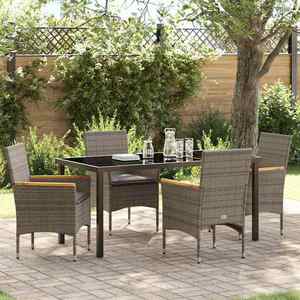 vidaXL Set de masă pentru grădină cu pernă 5 pcs Gri Rattan poli imagine