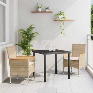 vidaXL Set de masă pentru grădină cu pernă 3 pcs Bej Rattan poli imagine