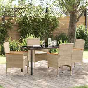 vidaXL Set de masă pentru grădină cu pernă 5 pcs Bej Rattan poli imagine