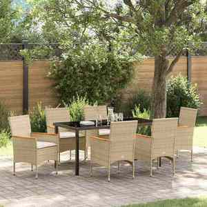 vidaXL Set de masă pentru grădină cu pernă 7 pcs Bej Rattan poli imagine