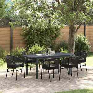 vidaXL Set de masă pentru grădină 7 pcs Negru Rattan poli imagine