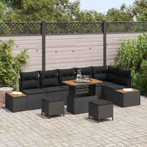 vidaXL Set de canapele pentru grădină cu pernă 9 pcs Negru Rattan poli imagine