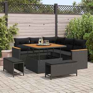 vidaXL Set de canapele pentru grădină cu pernă 8 pcs Negru Rattan poli imagine