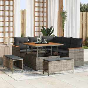vidaXL Set de canapele pentru grădină cu pernă 8 pcs Gri Rattan poli imagine